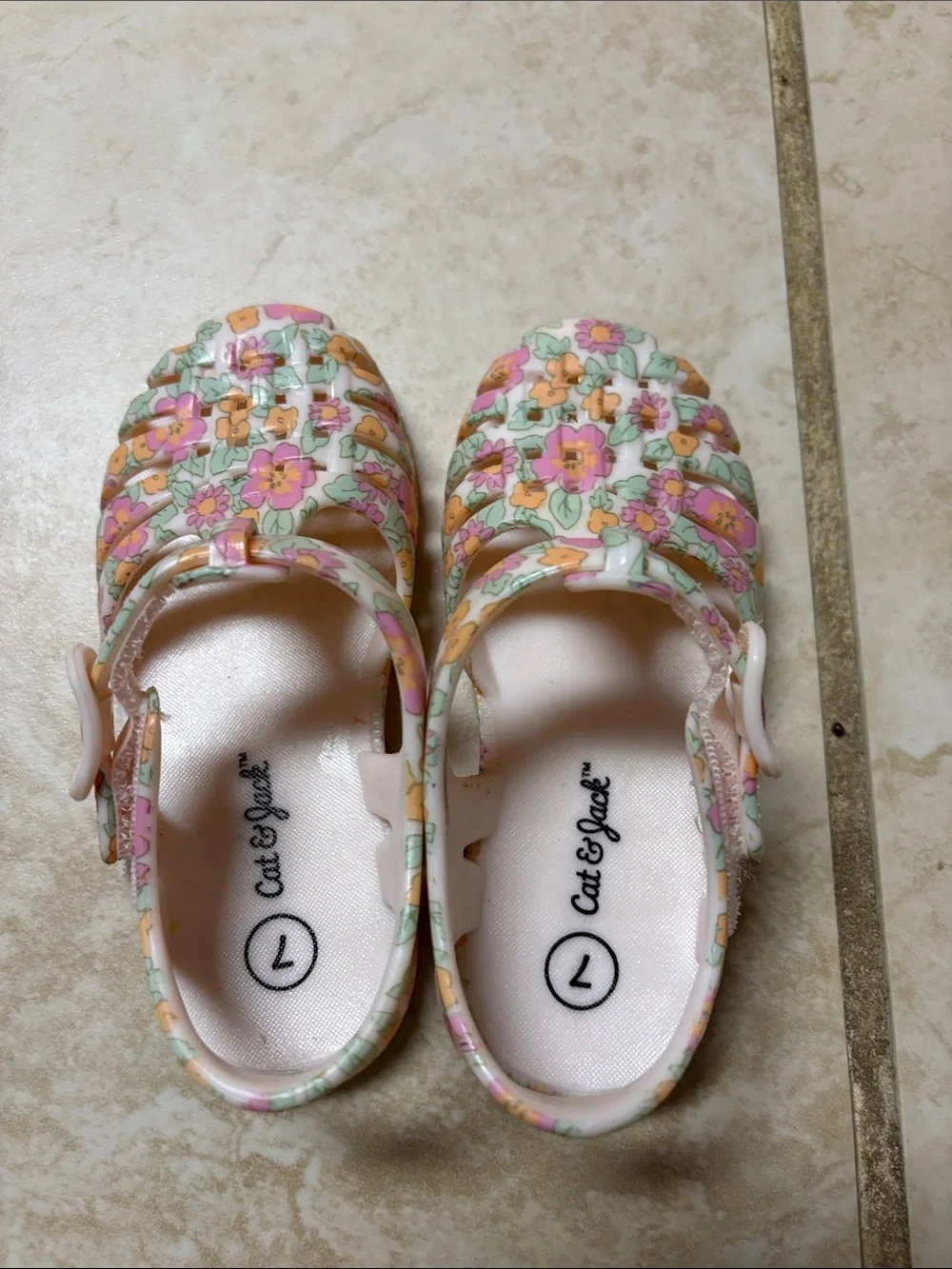 Cat & Jack Pink Floral Jelly Sandals with Pastel Accents
